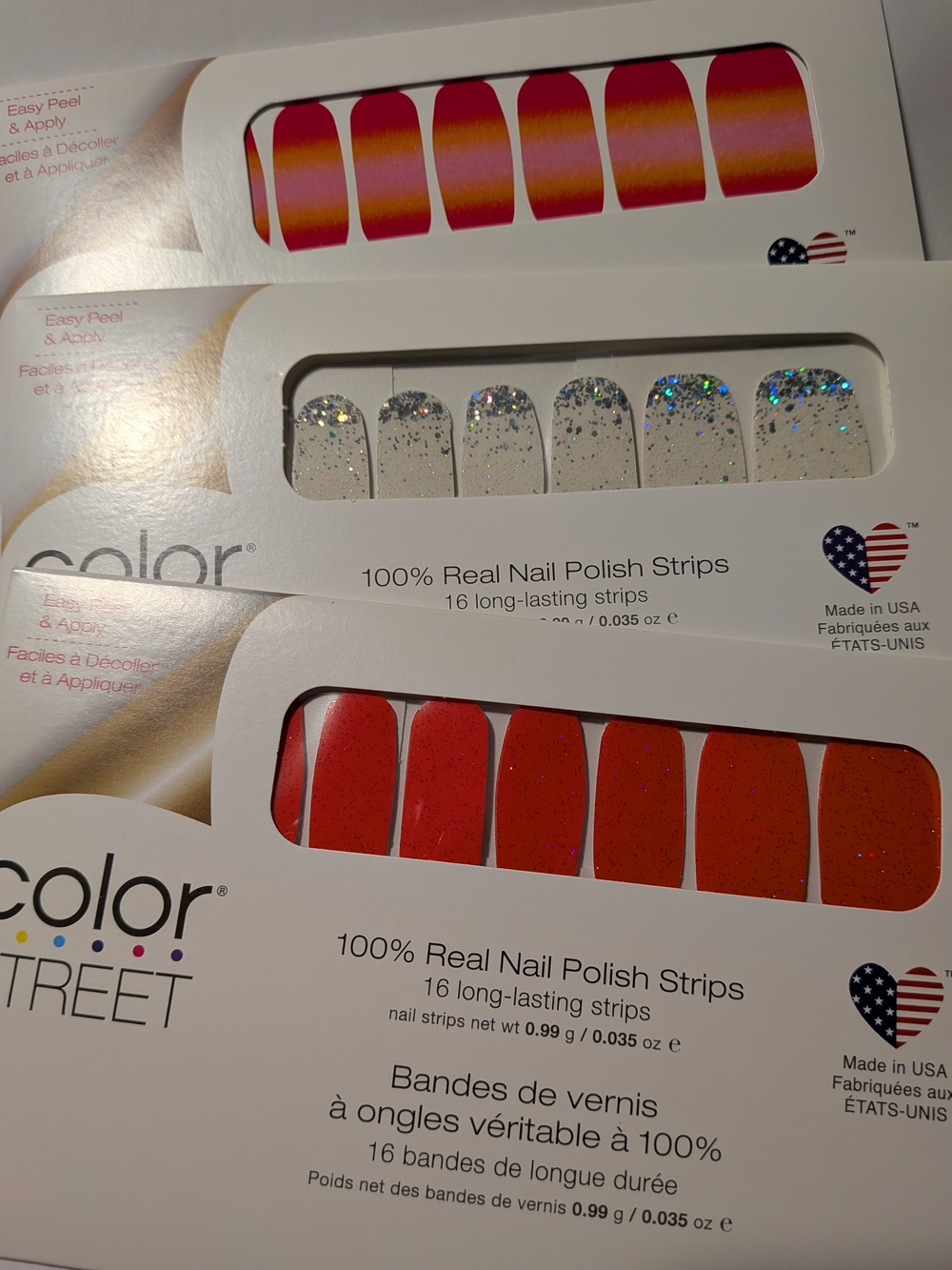 Color Street Bright And Light Set Of 3 100% Real Nail Polish Strips New